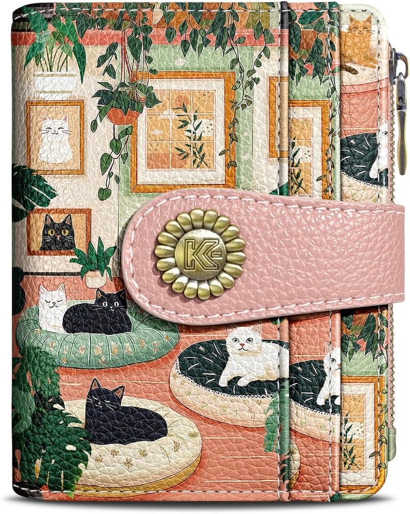 Kelvoris Cute Lovely Black Cats Small Rfid Women Wallet Bifold Zipper Coin Pocket PU Leather Compact Cash Travel Credit Card Holder for Female Ladies Teen Girls 1 ID Window 10 Card Slots - Image 1
